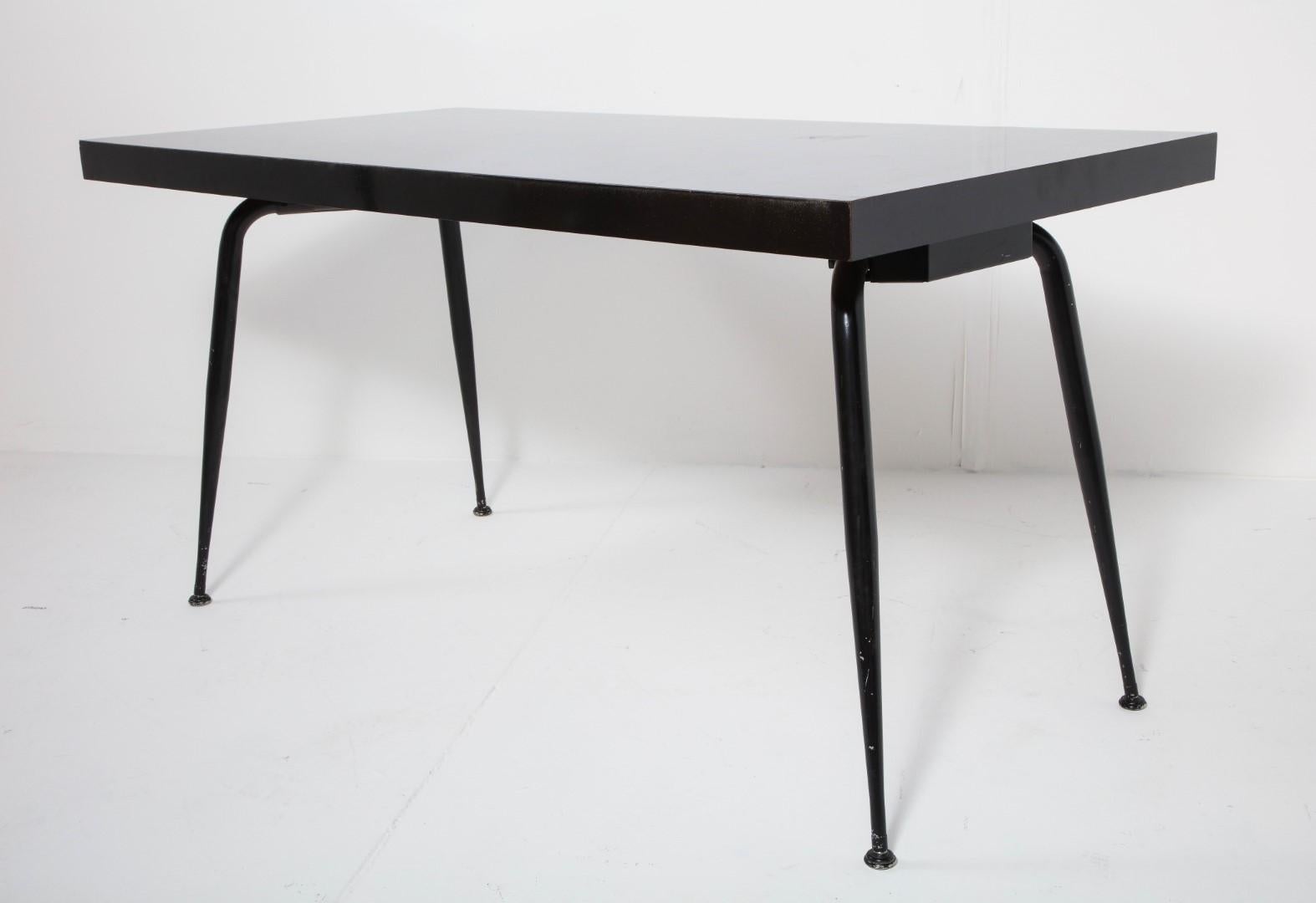 Midcentury French Black Desk with Iron Legs, circa 1950s 6