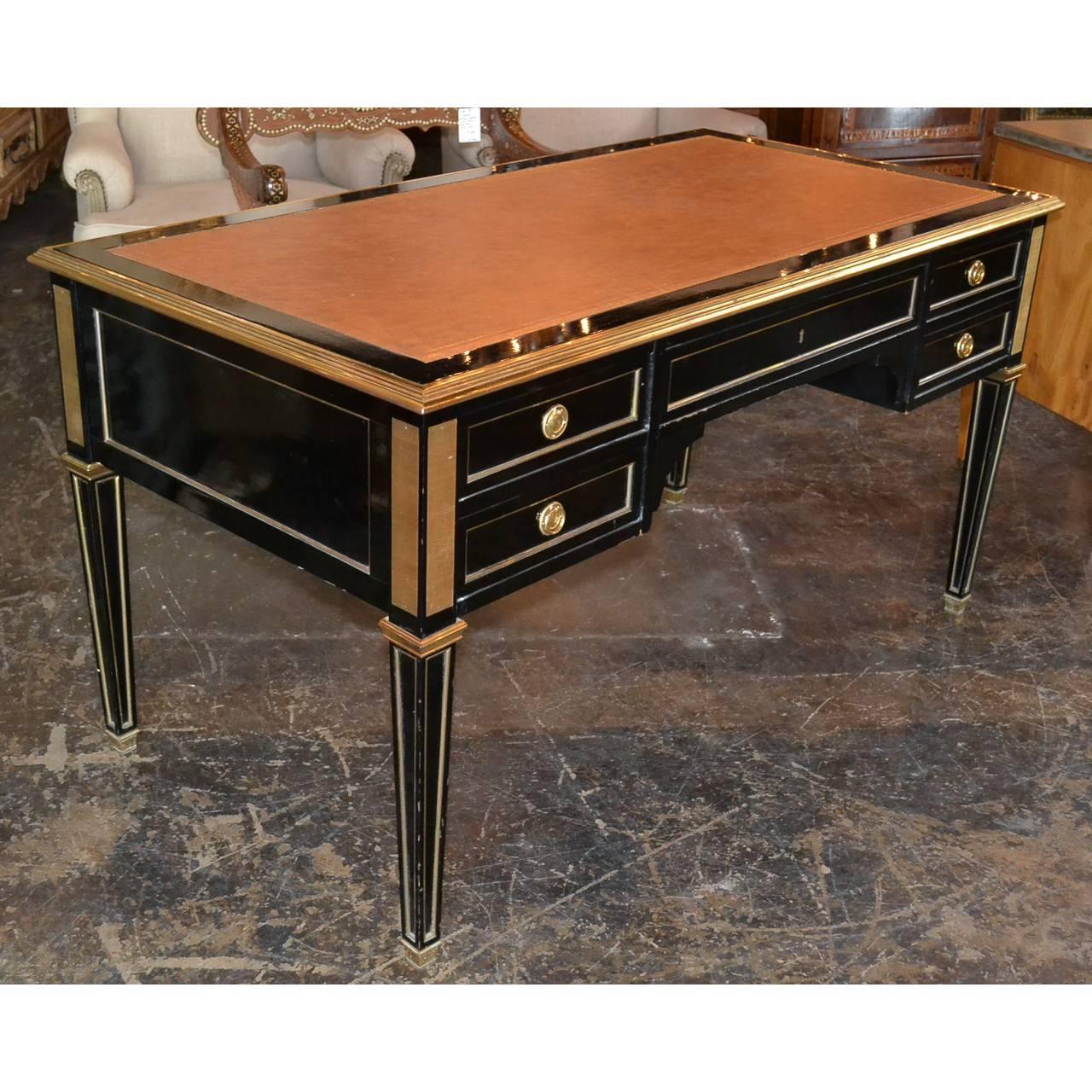 20th Century Midcentury French Black Lacquered Writing Desk