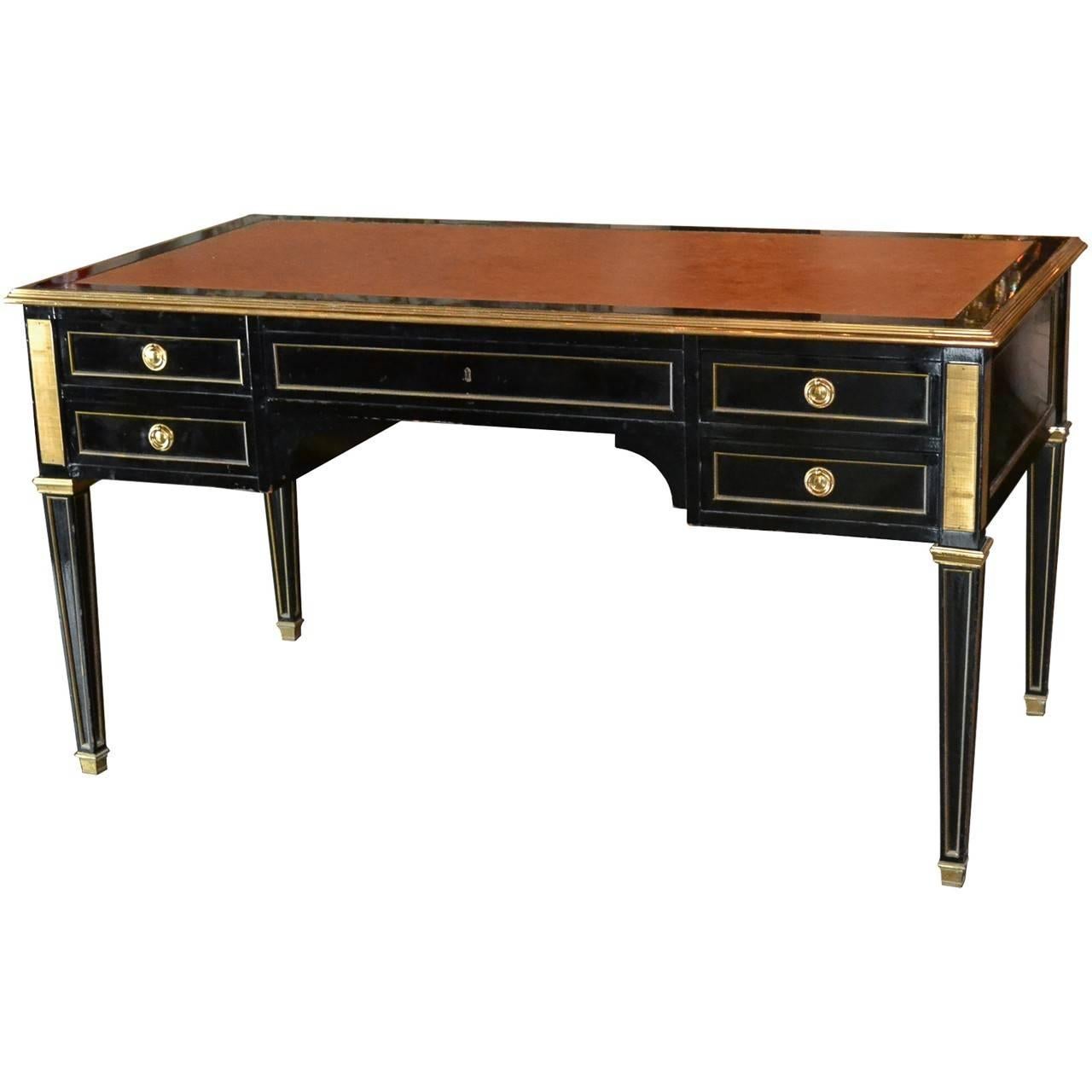 Midcentury French Black Lacquered Writing Desk