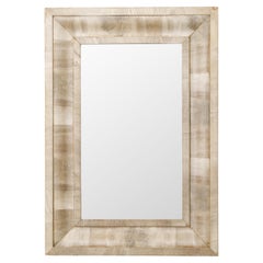 Retro Midcentury French Bleached Walnut Mirror with Beveled Frame