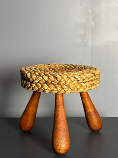 Midcentury French braided rope stool by Audoux & Minet, 1950s