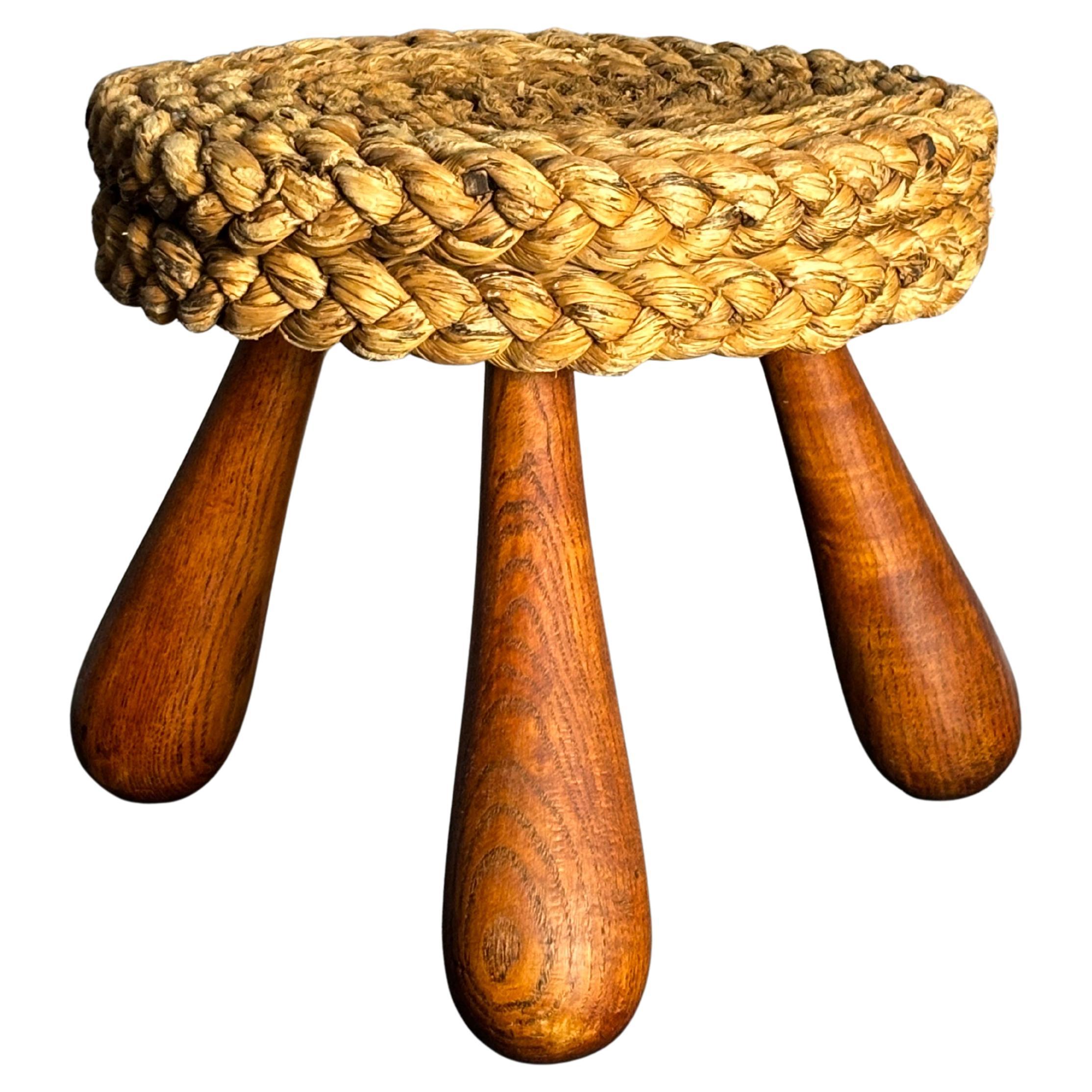 Sgabello francese di metà secolo in corda intrecciata di Audoux 
Minet, anni 
50 in vendita