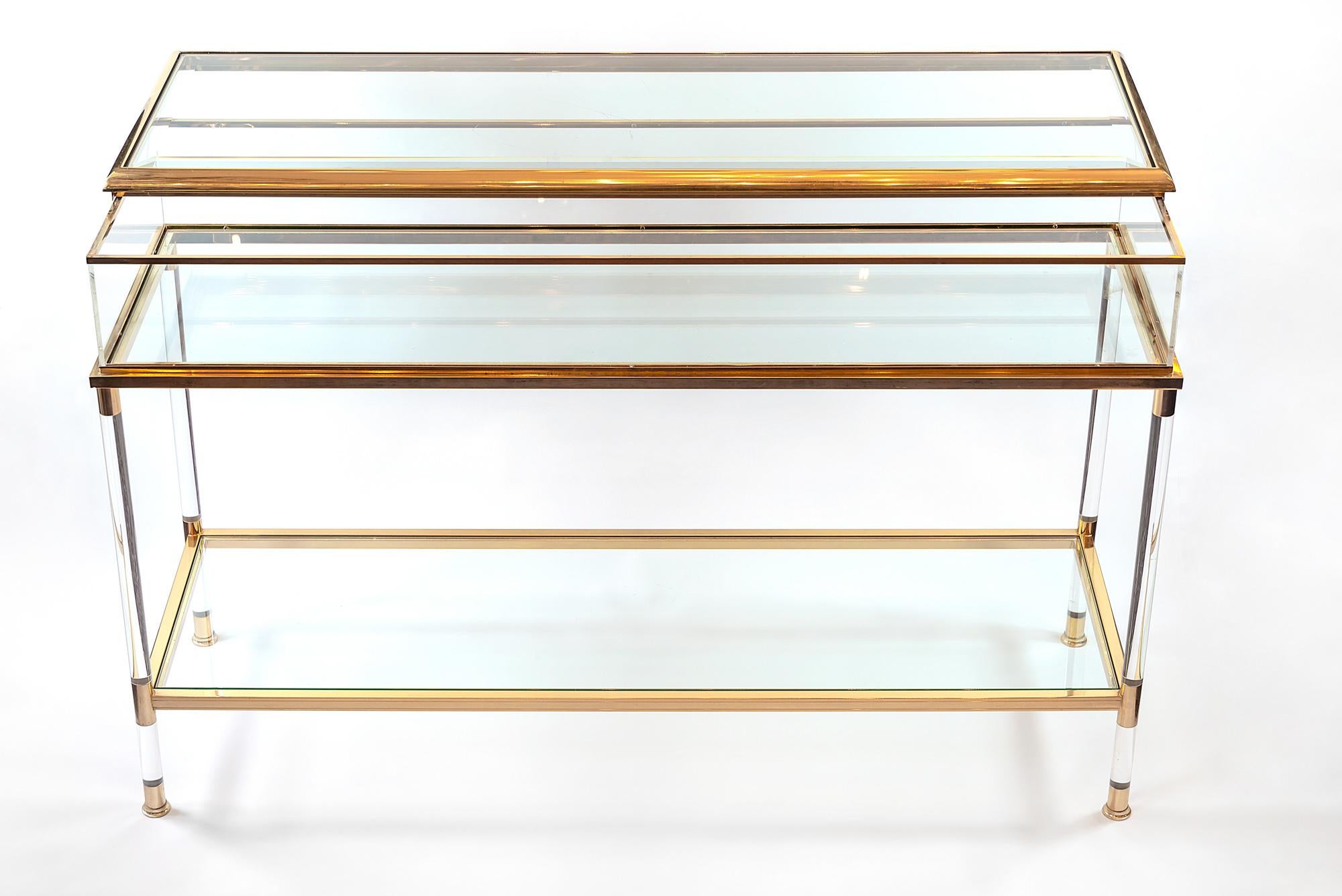 Faceted Midcentury French Brass and Glass Console - Showcase