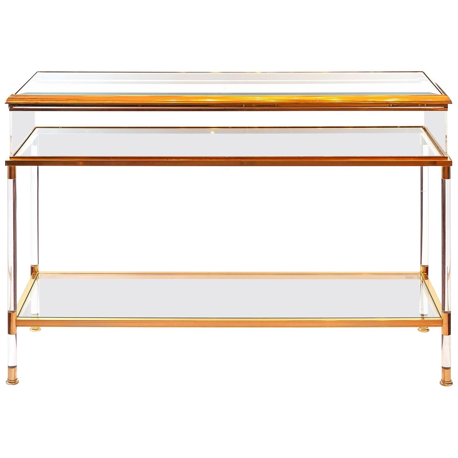 Midcentury French Brass and Glass Console - Showcase