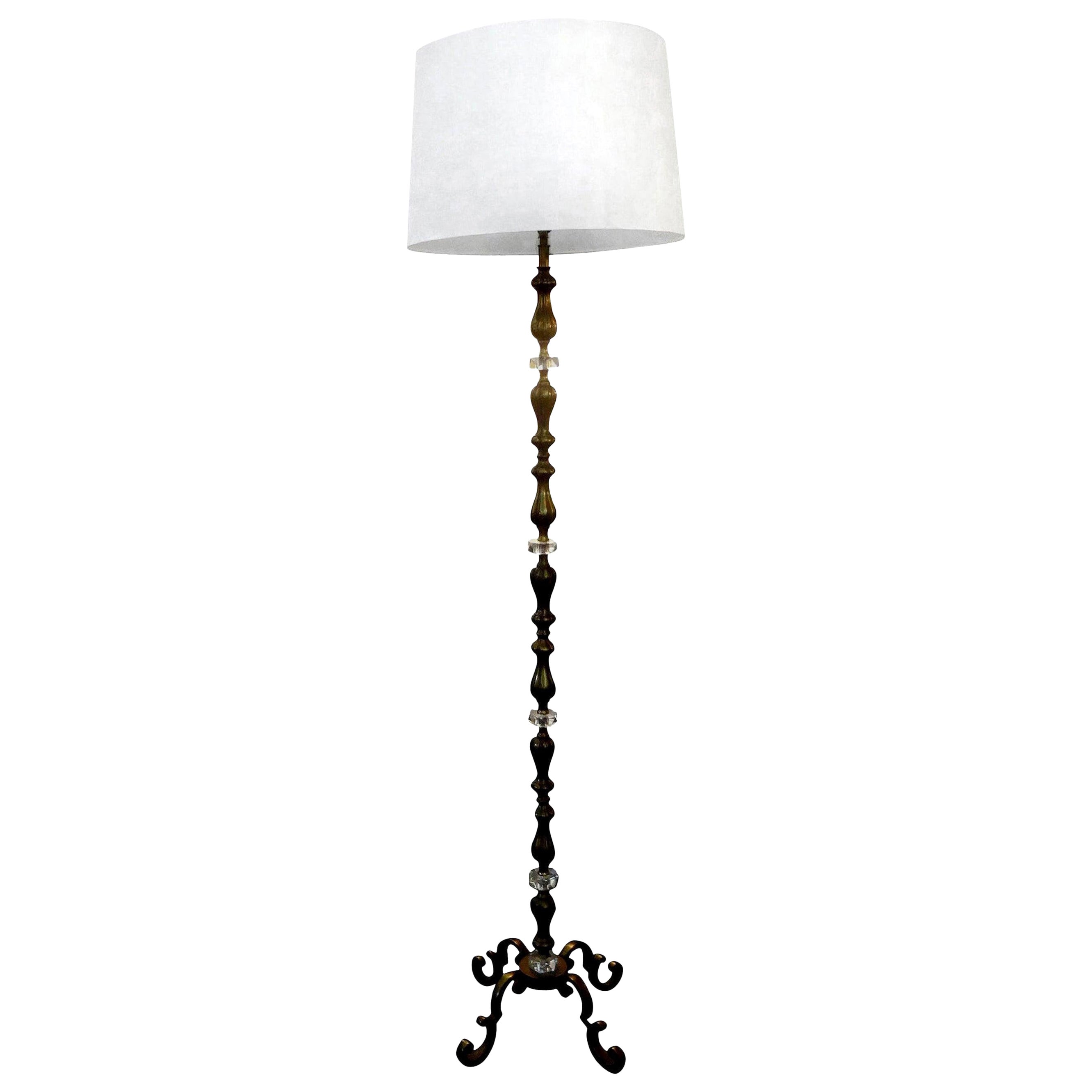 Midcentury French Brass and Glass Floor Lamp In The Style Of Jacques Adnet