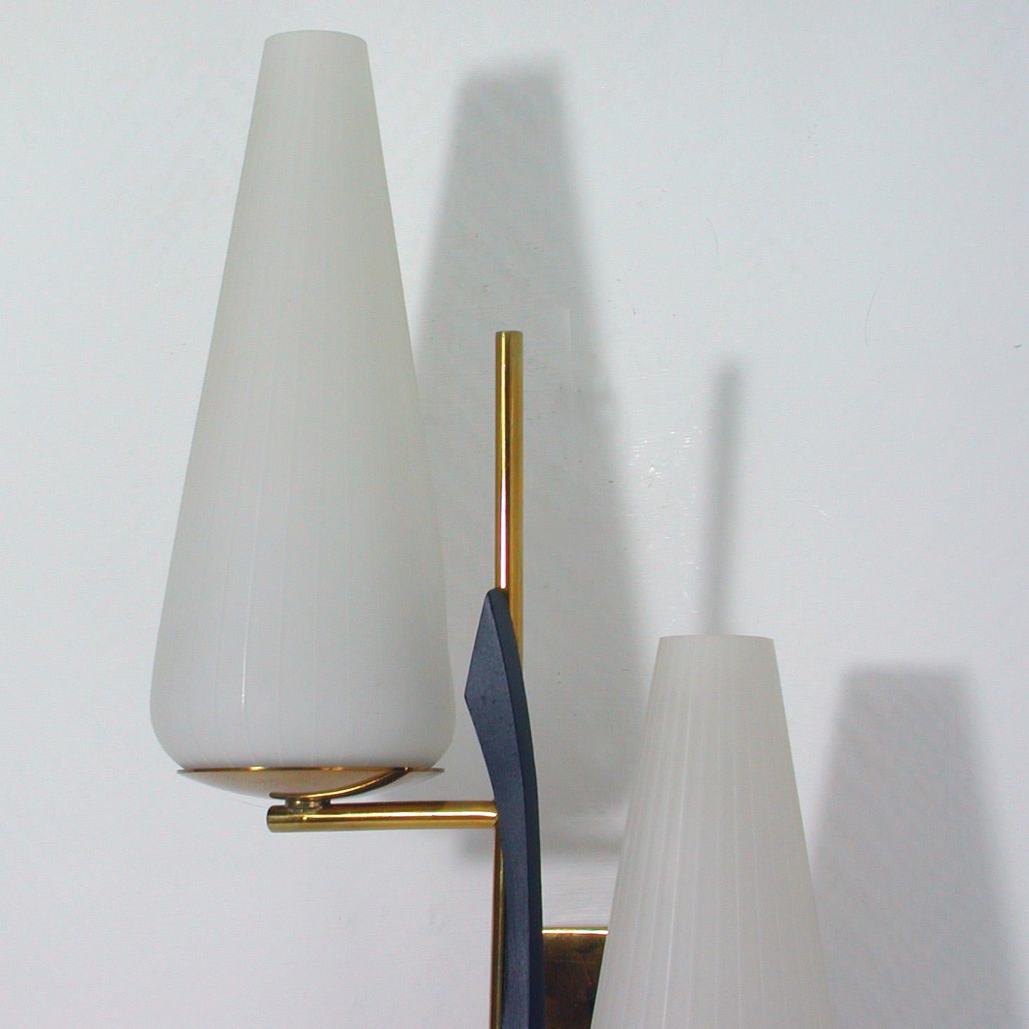 Mid-20th Century Midcentury French Brass and Opaline Glass Sconce by Maison Arlus, 1950s