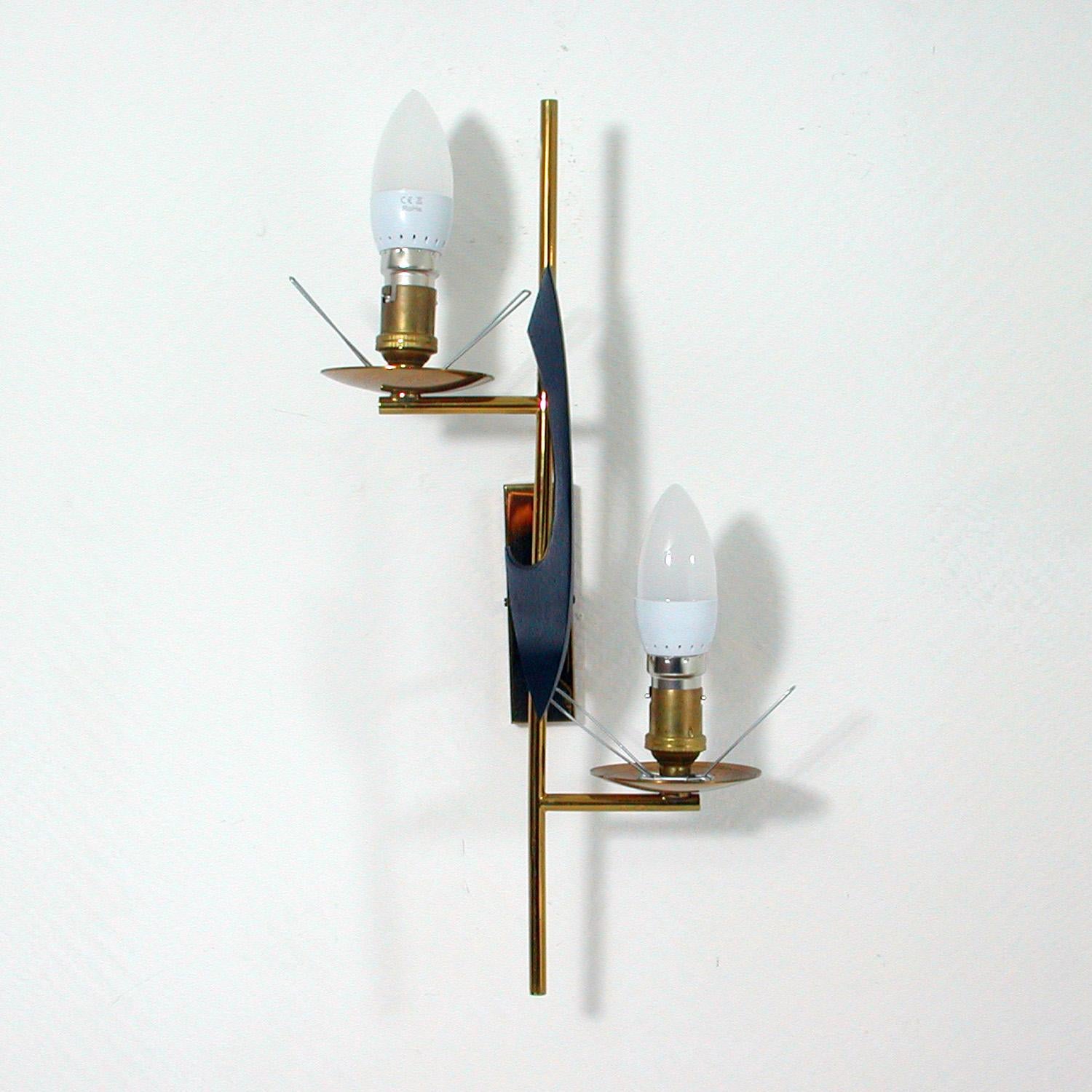 Midcentury French Brass and Opaline Glass Sconce by Maison Arlus, 1950s 2