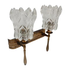 Midcentury French Brass and Rock Crystal 2-Light Sconce, 1950s