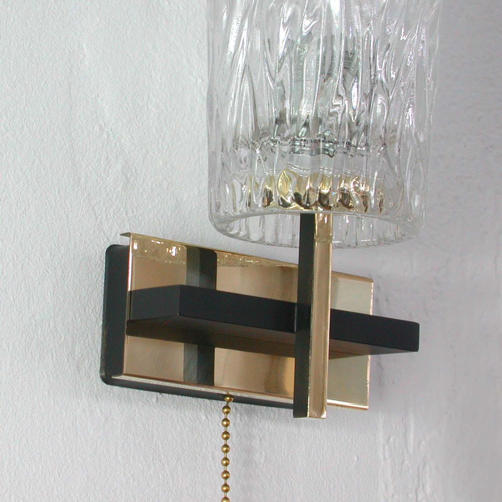 Midcentury French Brass and Textured Glass Sconces by Maison Arlus, 1950s For Sale 6