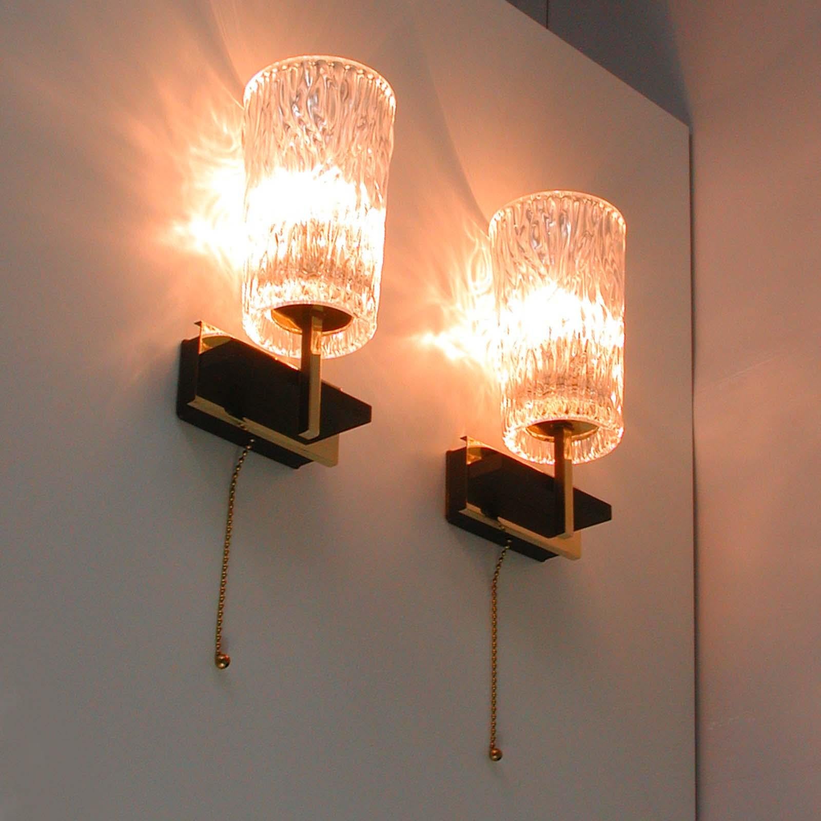 Midcentury French Brass and Textured Glass Sconces by Maison Arlus, 1950s For Sale 10