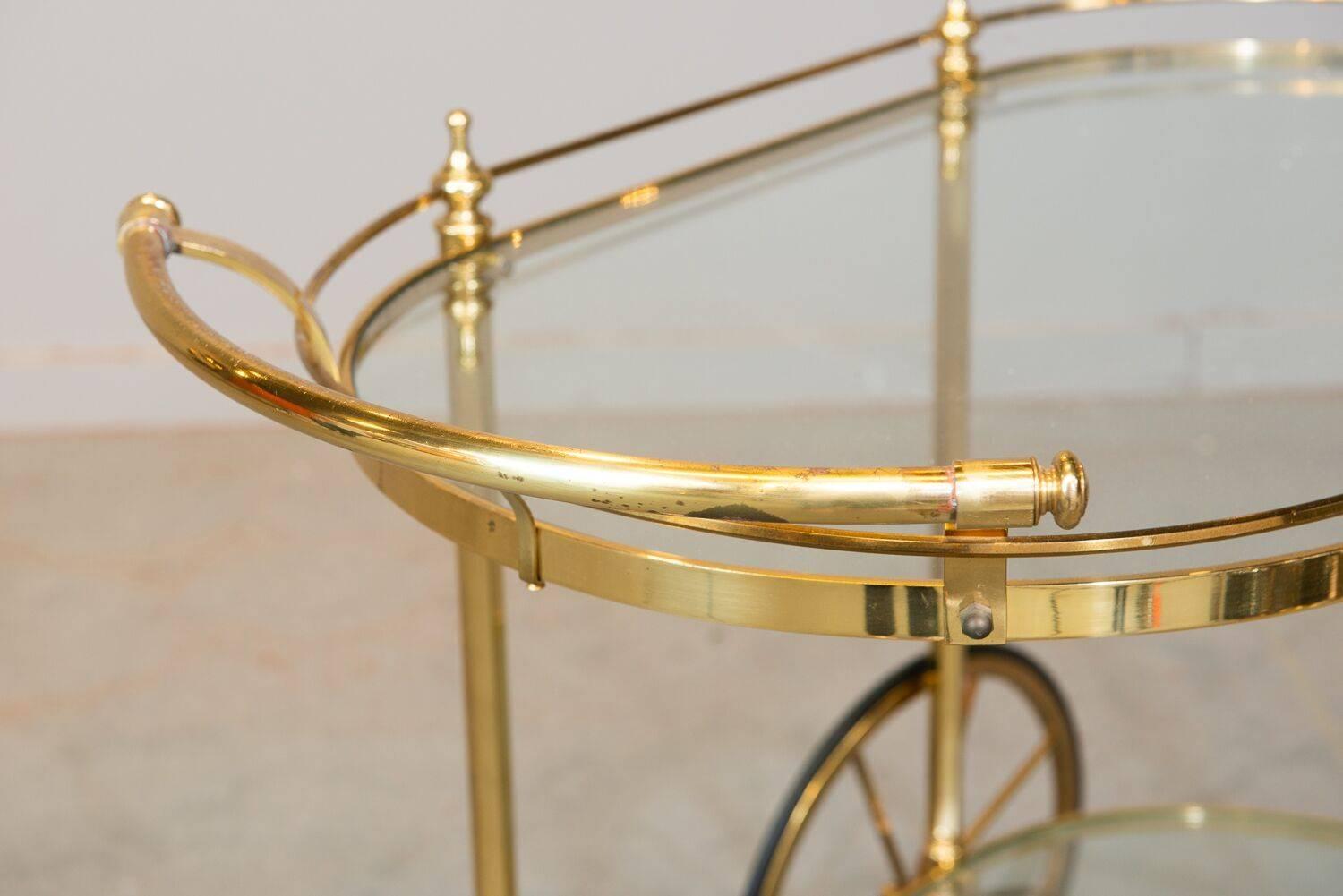 Midcentury French Brass Bar Cart In Good Condition In Chicago, IL
