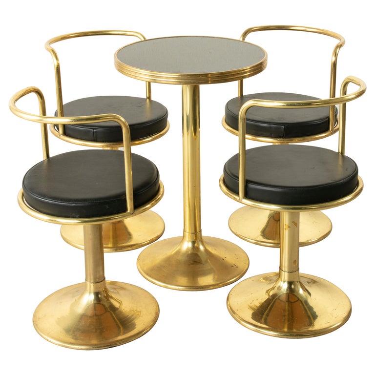 Midcentury French Brass Bistro Set With Black Marble Top Table And Four Chairs At 1stdibs
