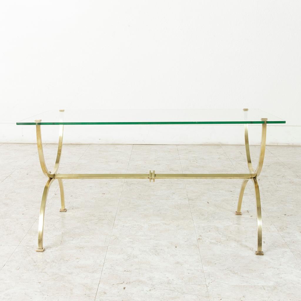 Mid-Century Modern Midcentury French Brass Coffee Table or Cocktail Table with Glass Top