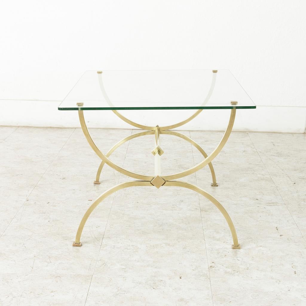 Midcentury French Brass Coffee Table or Cocktail Table with Glass Top 2