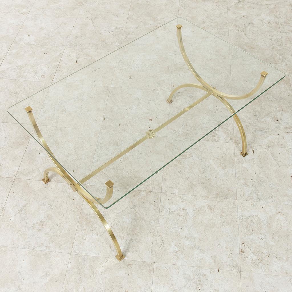 Midcentury French Brass Coffee Table or Cocktail Table with Glass Top 3