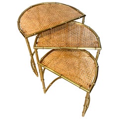 Midcentury French Brass Faux Bamboo Nesting Tables, Maison Baguès