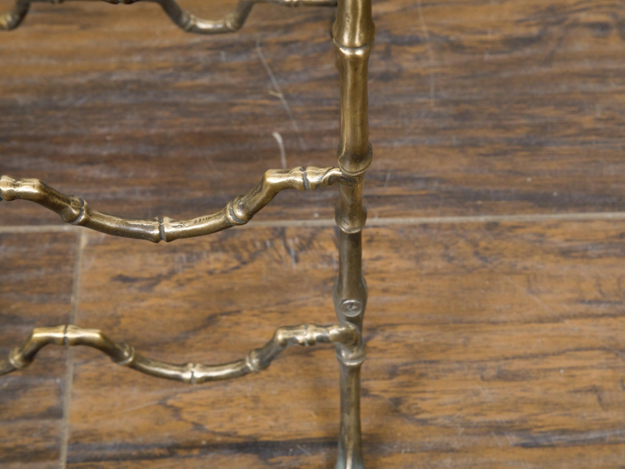 Midcentury French Brass Faux Bamboo Wine Rack with Arching Motifs and Pad Feet For Sale 5