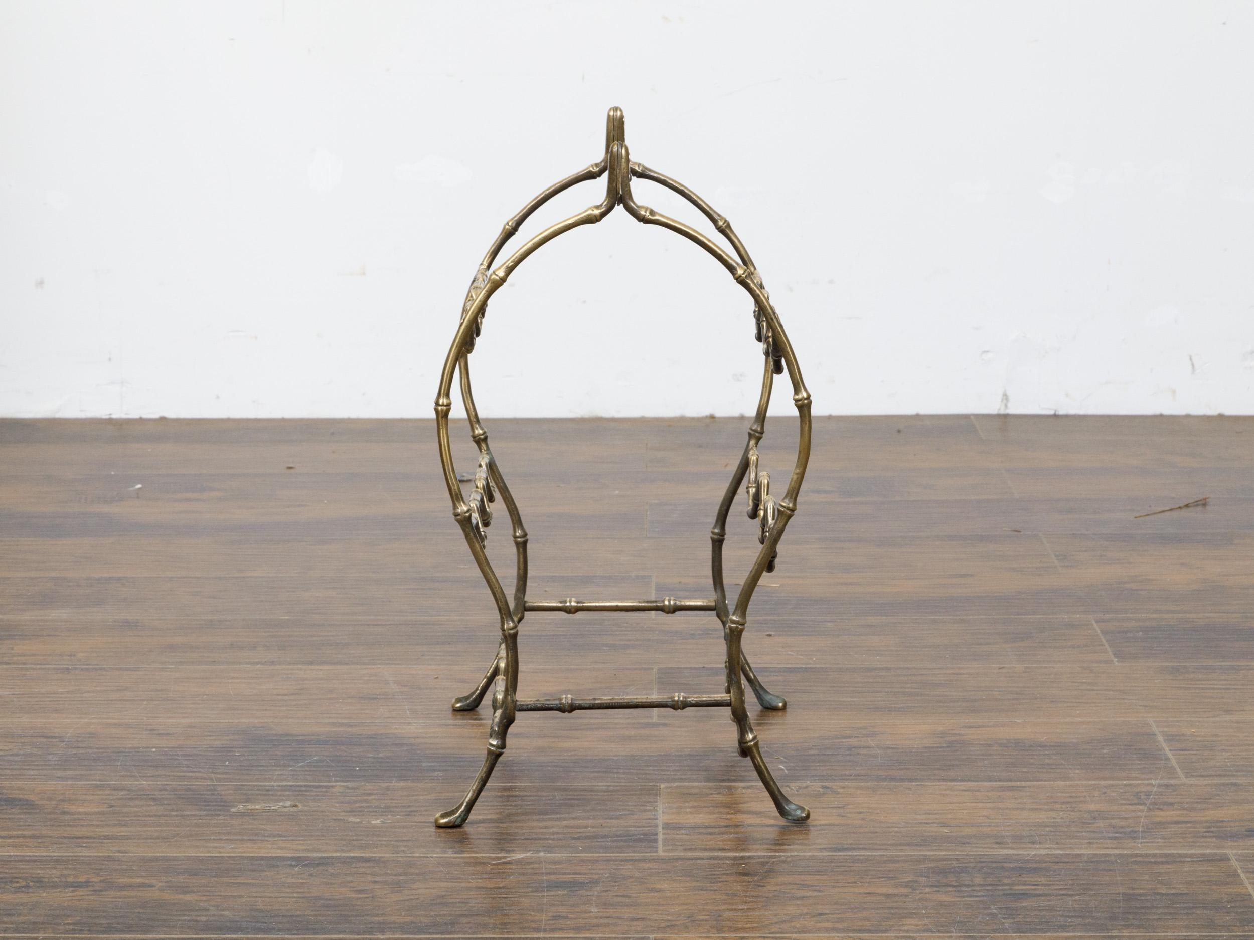 Mid-Century Modern Midcentury French Brass Faux Bamboo Wine Rack with Arching Motifs and Pad Feet For Sale