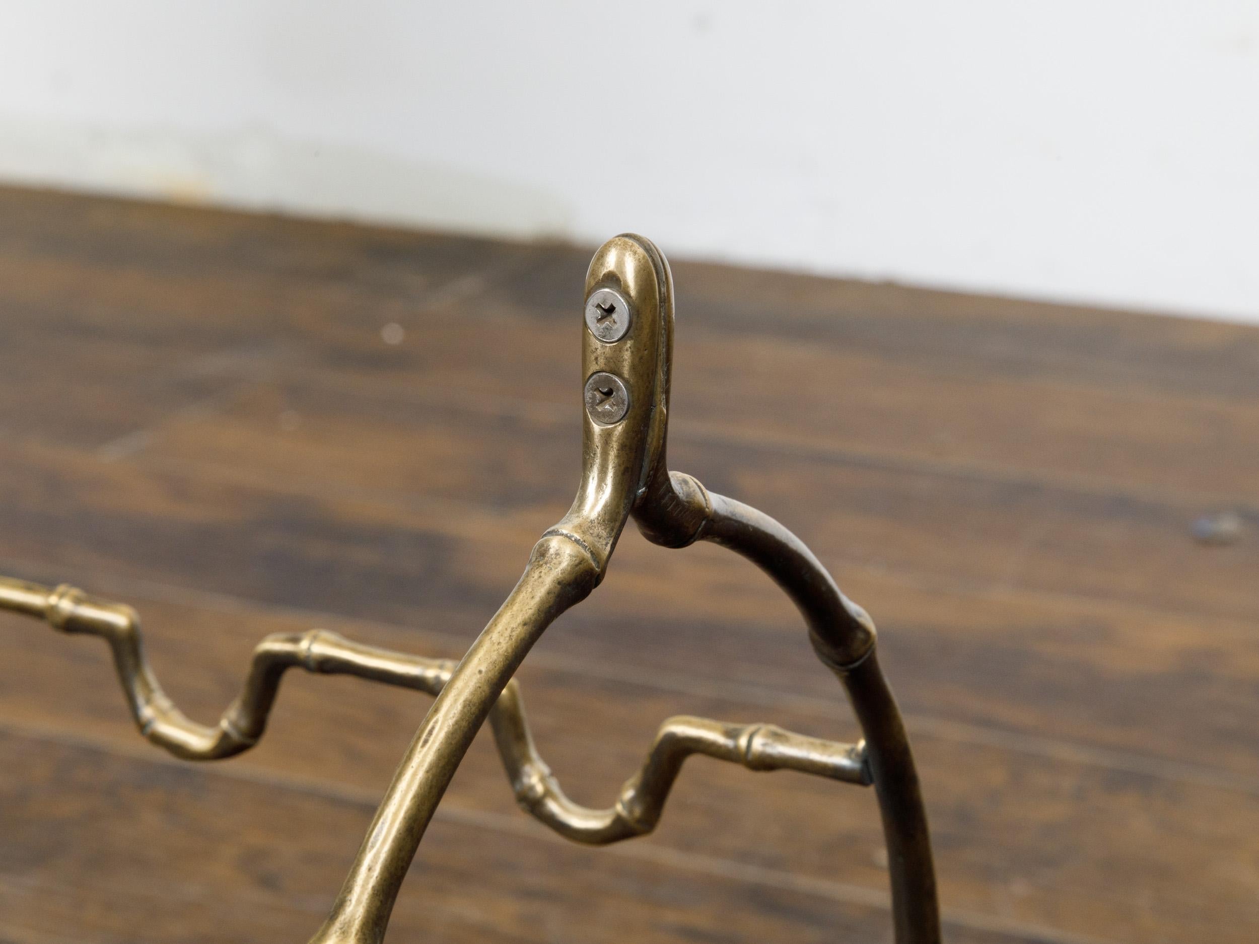 Midcentury French Brass Faux Bamboo Wine Rack with Arching Motifs and Pad Feet For Sale 3
