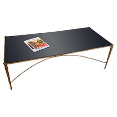 Midcentury French Brass & Mirrored Glass Coffee Table, in the Baguès Style