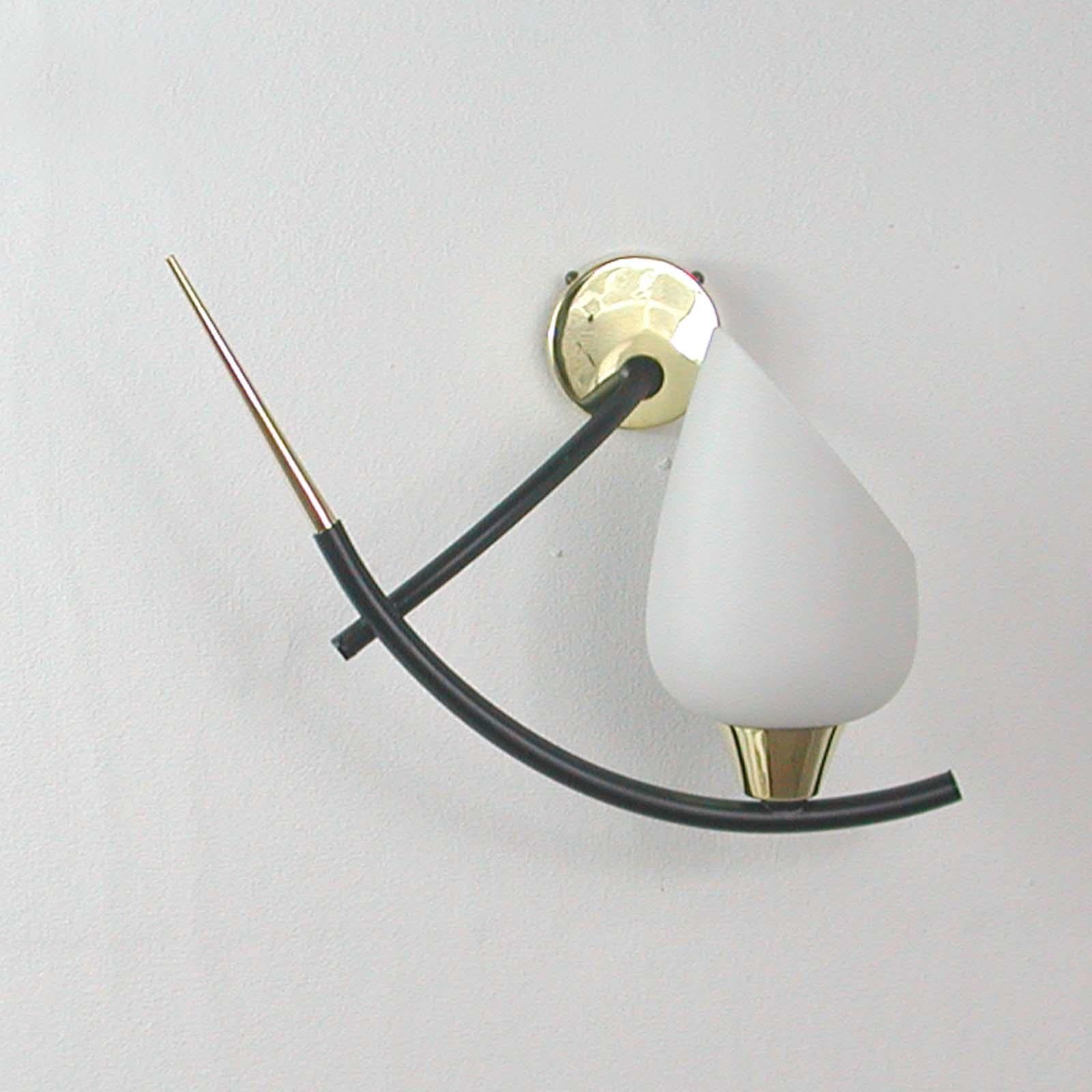 Mid-Century Modern Midcentury French Brass & Opaline Glass Sconces by Maison Arlus, 1950s