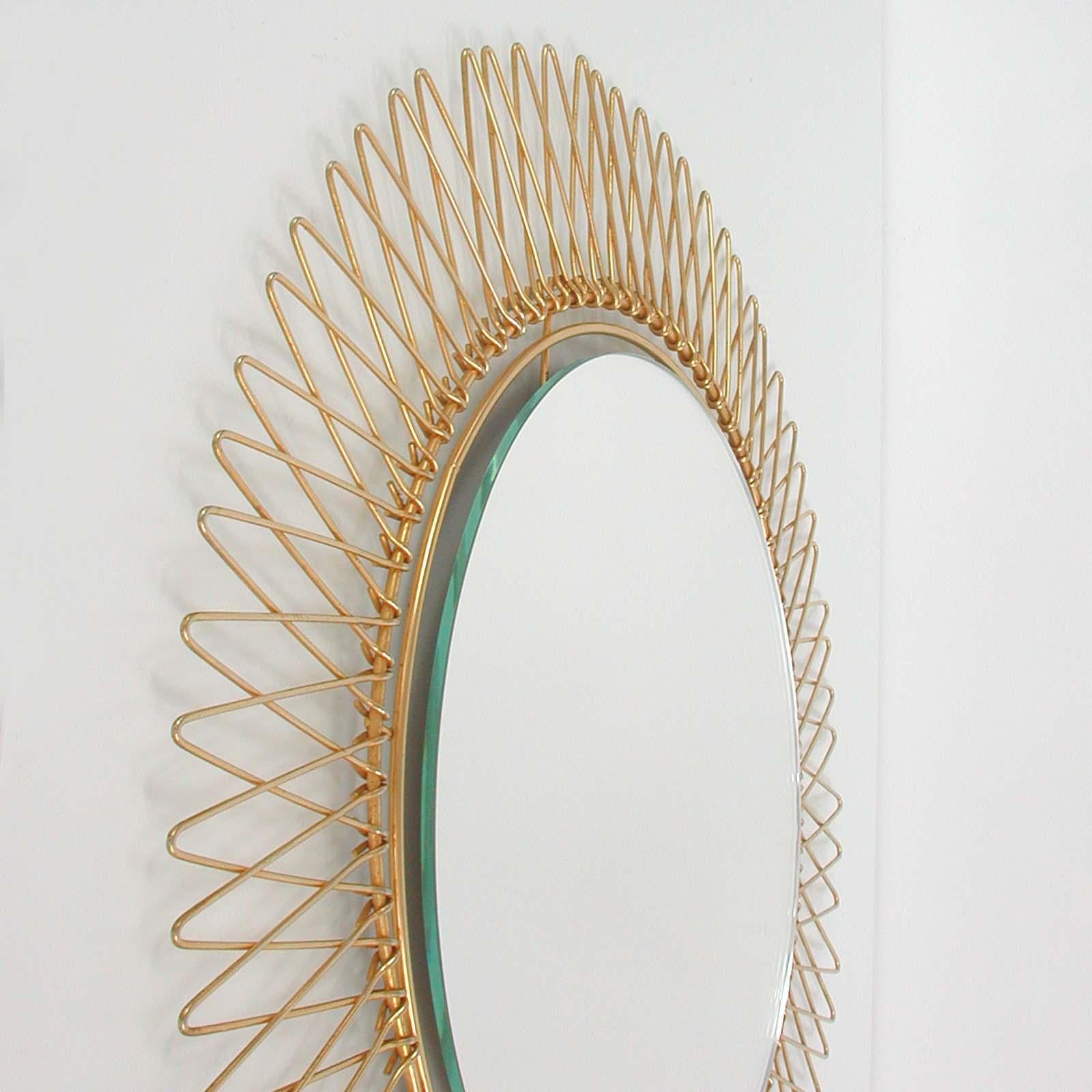 Midcentury French Brass Sunburst Wall Mirror, 1950s 5