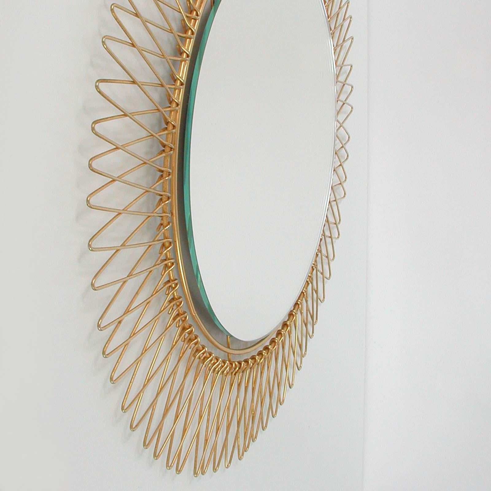 Midcentury French Brass Sunburst Wall Mirror, 1950s 6