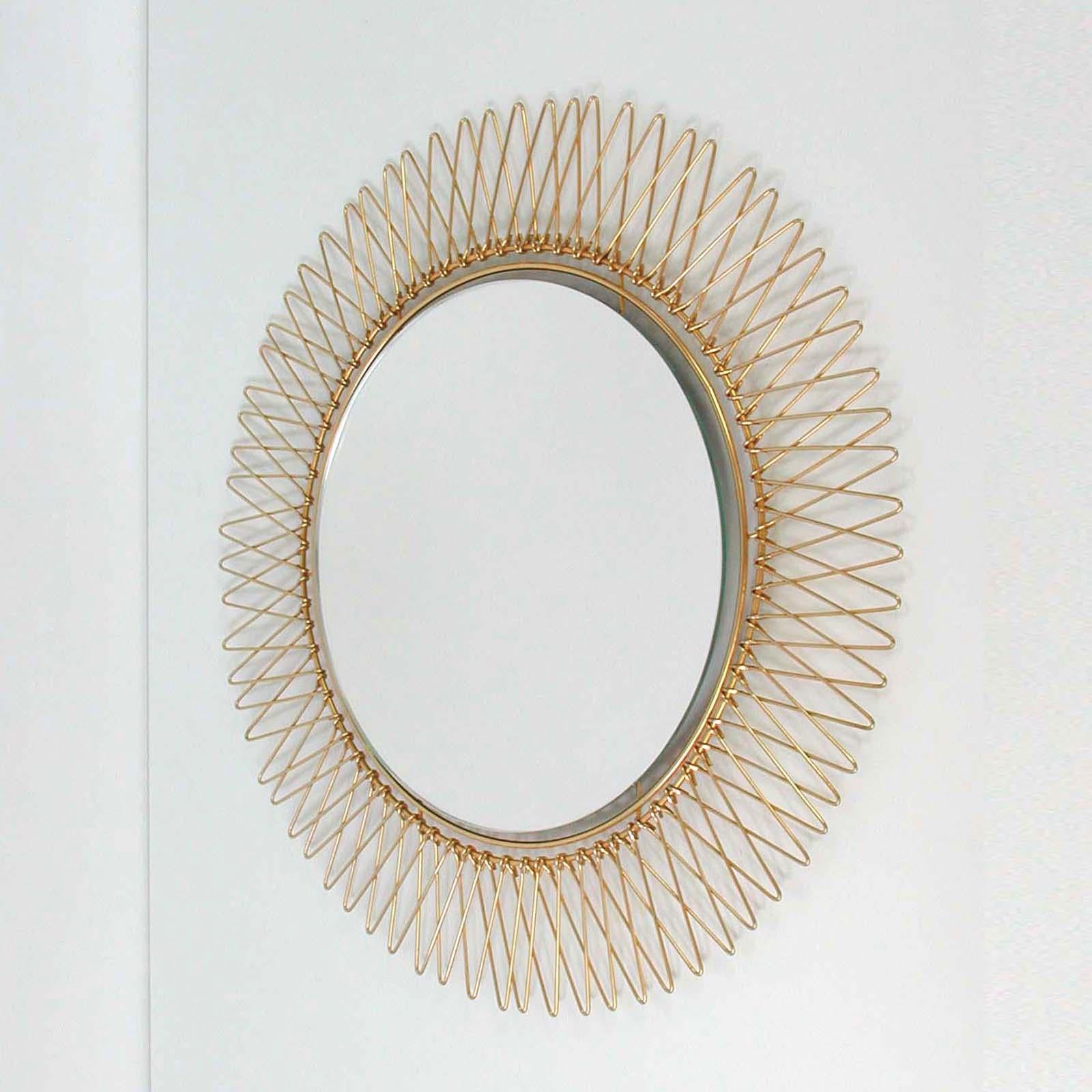 Midcentury French Brass Sunburst Wall Mirror, 1950s 7