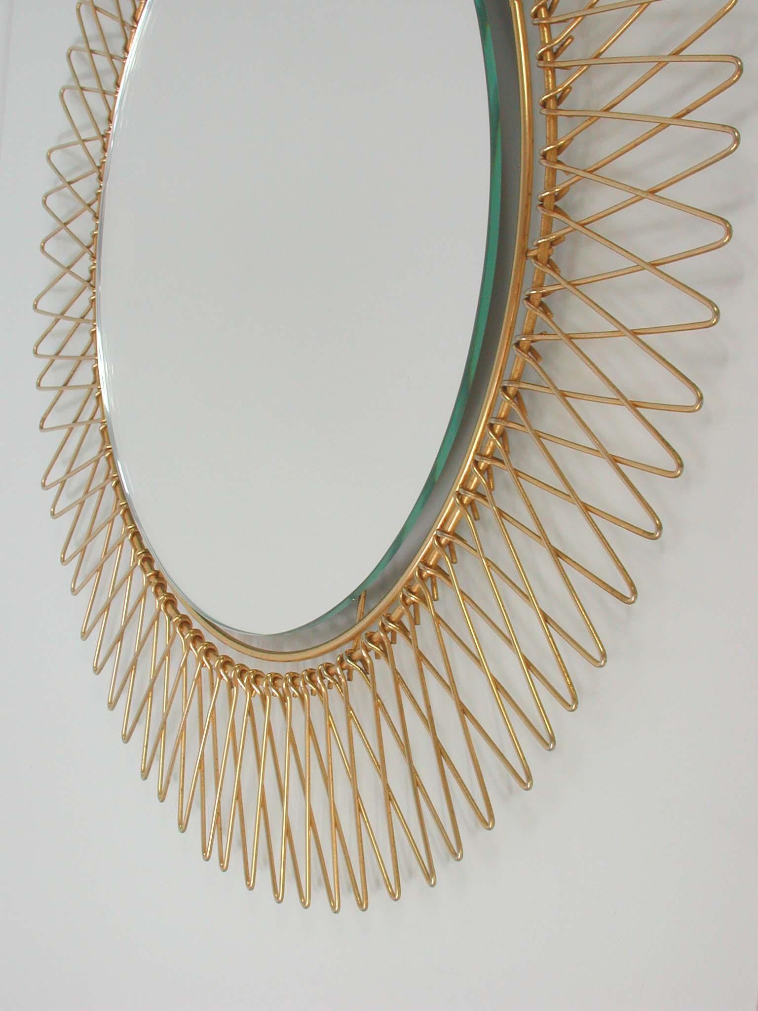 Mid-20th Century Midcentury French Brass Sunburst Wall Mirror, 1950s