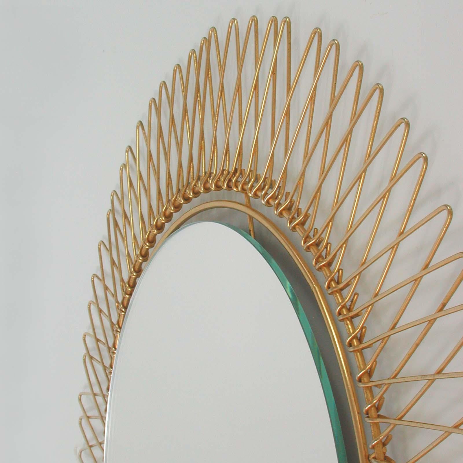 Midcentury French Brass Sunburst Wall Mirror, 1950s 1