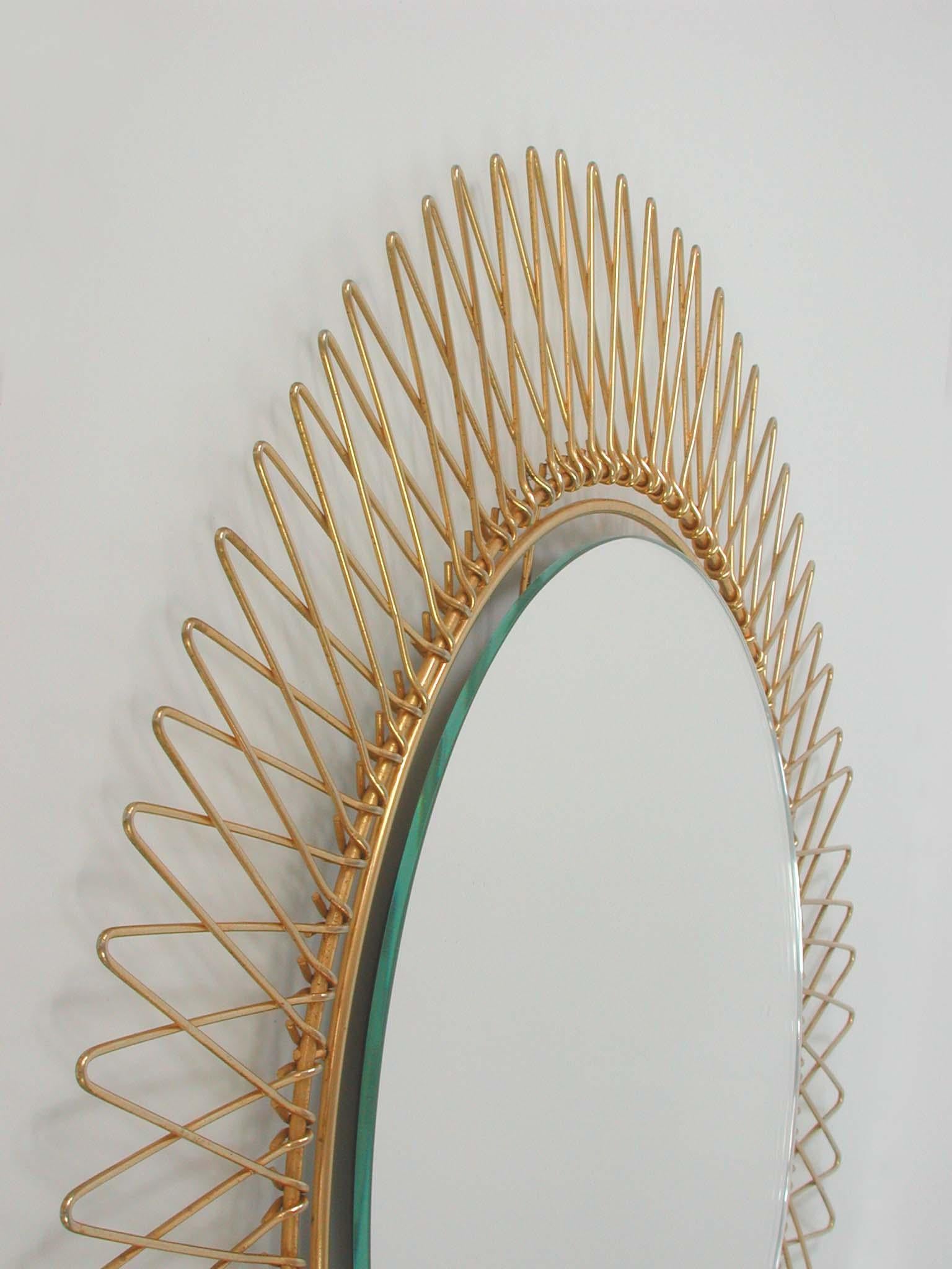 Midcentury French Brass Sunburst Wall Mirror, 1950s 2