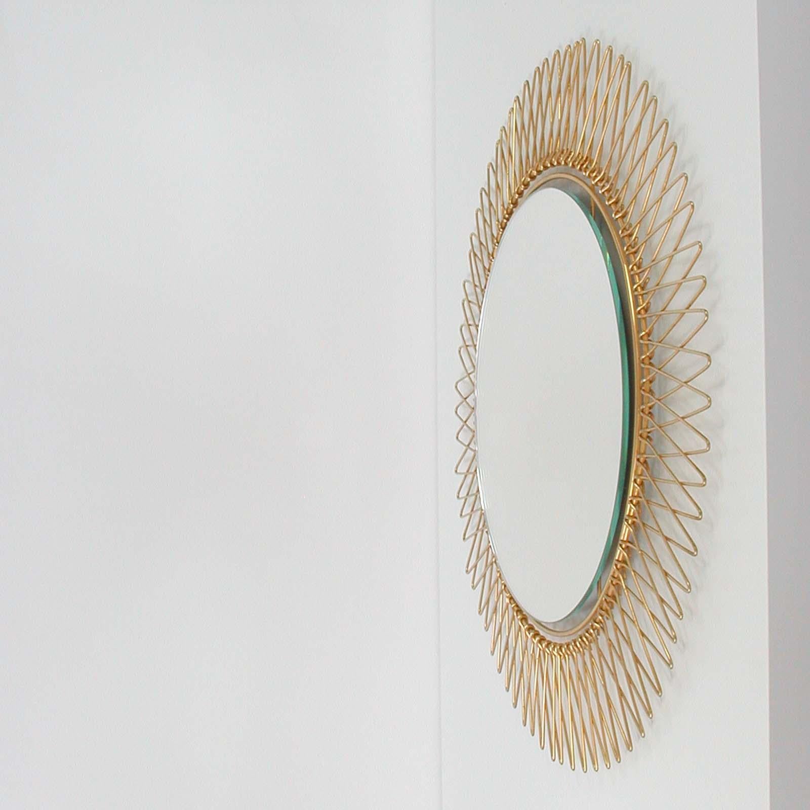 Midcentury French Brass Sunburst Wall Mirror, 1950s 3