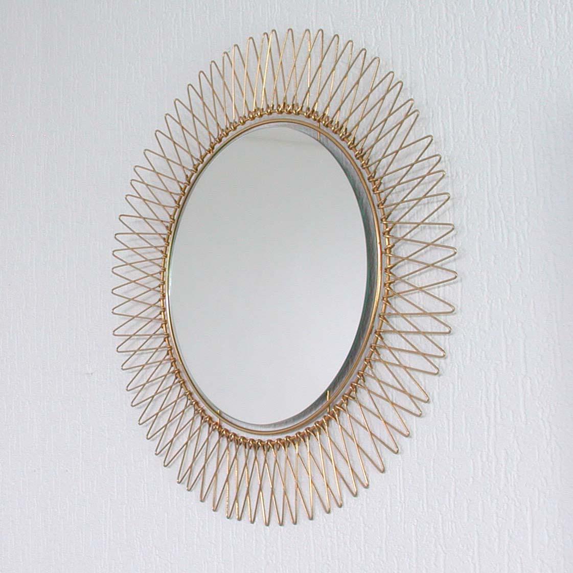 Midcentury French Brass Sunburst Wall Mirror, 1950s 4