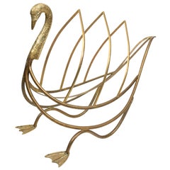 Midcentury French Brass Swan Magazine Rack