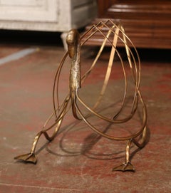 Midcentury French Brass Swan Magazine Rack attributed to Maison Jansen