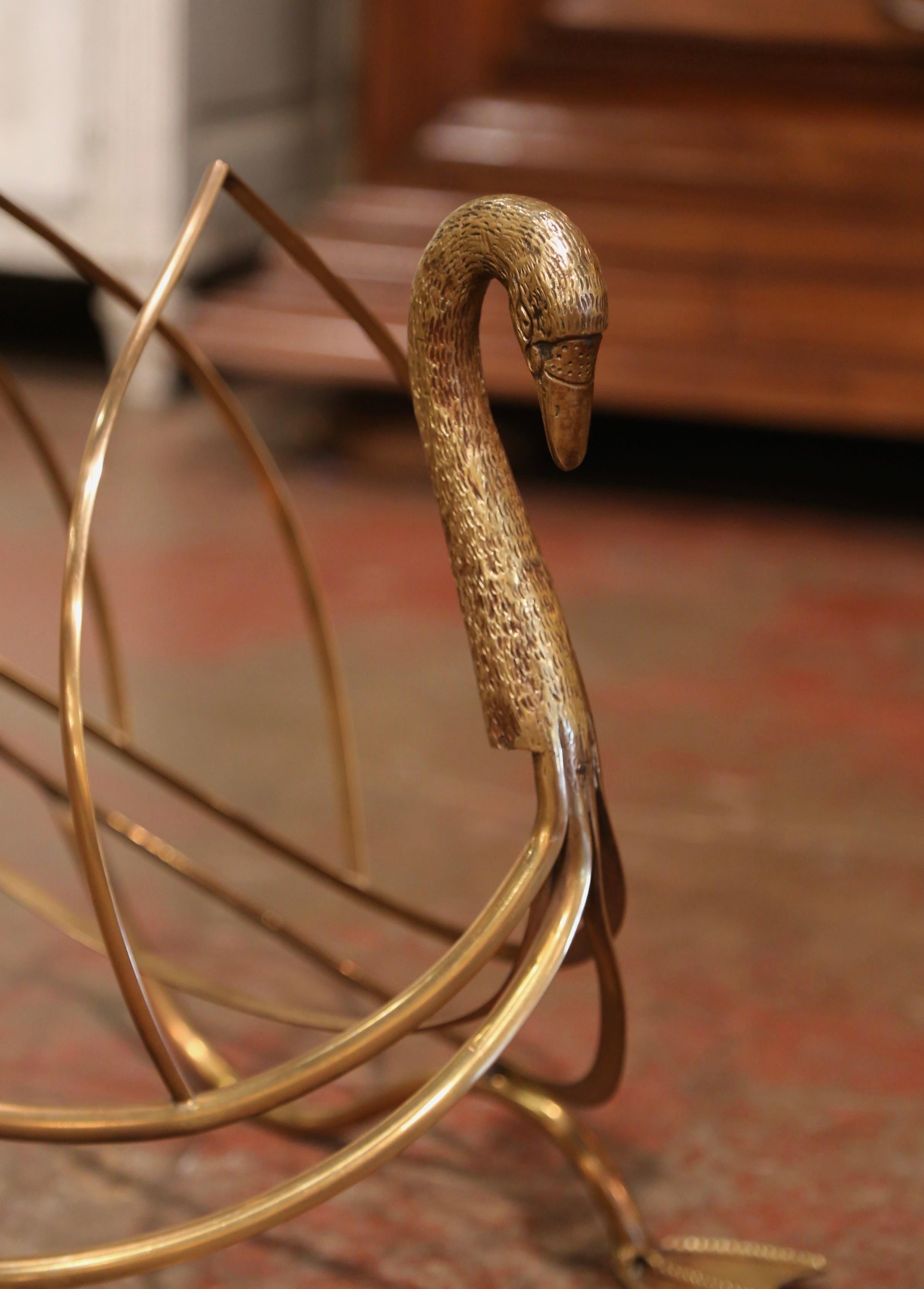 Hand-Crafted Midcentury French Brass Swan Magazine Rack from Maison Jansen For Sale