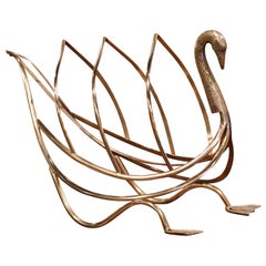 Midcentury French Brass Swan Magazine Rack from Maison Jansen