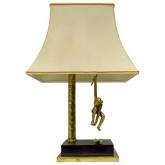 Vintage Midcentury French Brass Table Lamp "Monkey Hanging from Tree" by Maison Charles