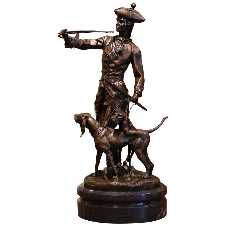 Sculpture, Chasseur avec son chien - 43 cm - Wood - Catawiki