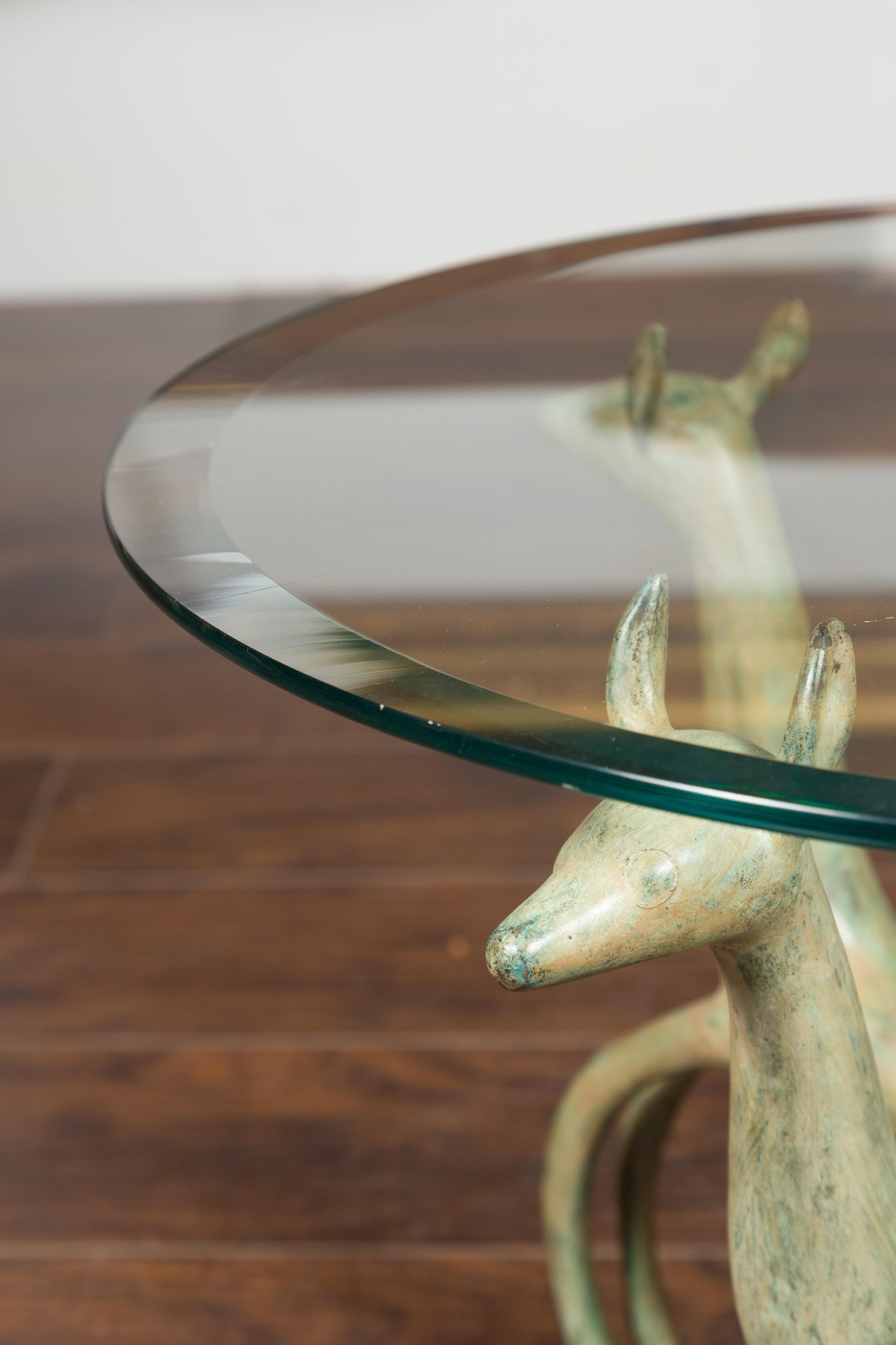 Mid-Century Modern Midcentury French Bronze Low Side Table with Deer Motifs and Two Glass Tops
