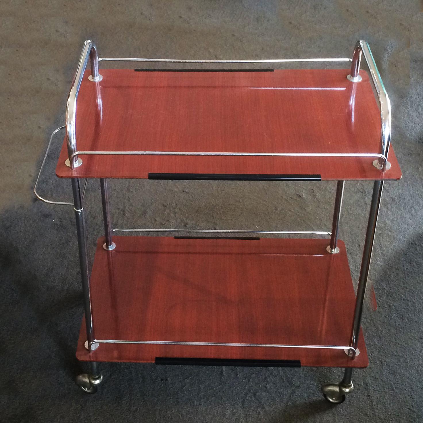 Midcentury French Brown Rolling Bar Cart Trolley In Good Condition For Sale In Daylesford, Victoria