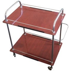 Midcentury French Brown Rolling Bar Cart Trolley