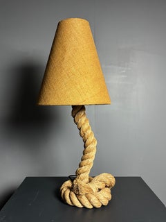Midcentury French brutalist rope table lamp attributed to Audoux & Minet