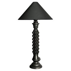 Midcentury French brutalist wood turned ebonized table lamp, 1950s