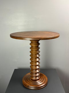 Midcentury French brutalist wood turned side table, Charles Dudouyt style, 1950s