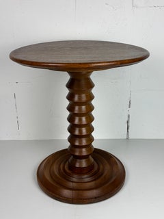 Midcentury French brutalist wood turned side table, Charles Dudouyt style, 1950s