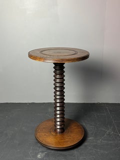 Midcentury French brutalist wood turned side table, Charles Dudouyt style, 1950s