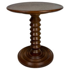 Midcentury French brutalist wood turned side table, Charles Dudouyt style, 1950s