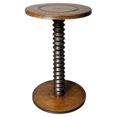 Midcentury French brutalist wood turned side table, Charles Dudouyt style, 1950s