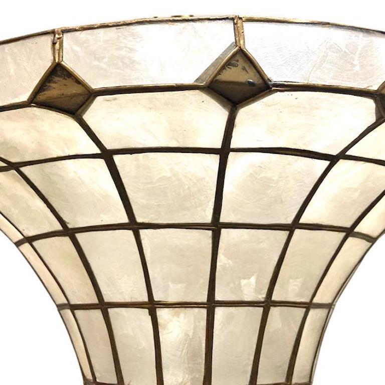 Mid Century French Capiz Light Fixture In Good Condition For Sale In New York, NY